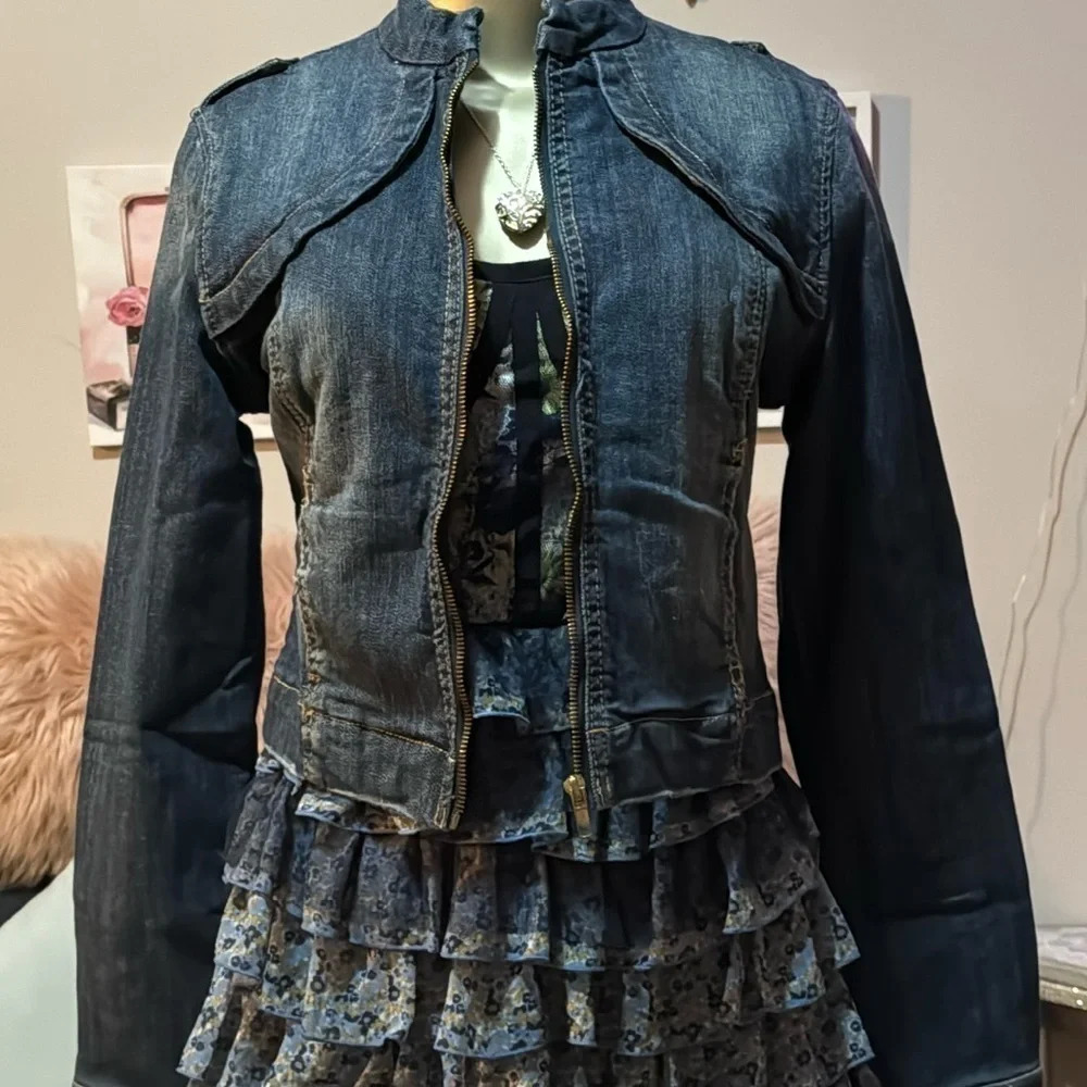 "Spoon Jeans Brand Small Jean Jacket: Unique Style, Standout Front and Back"